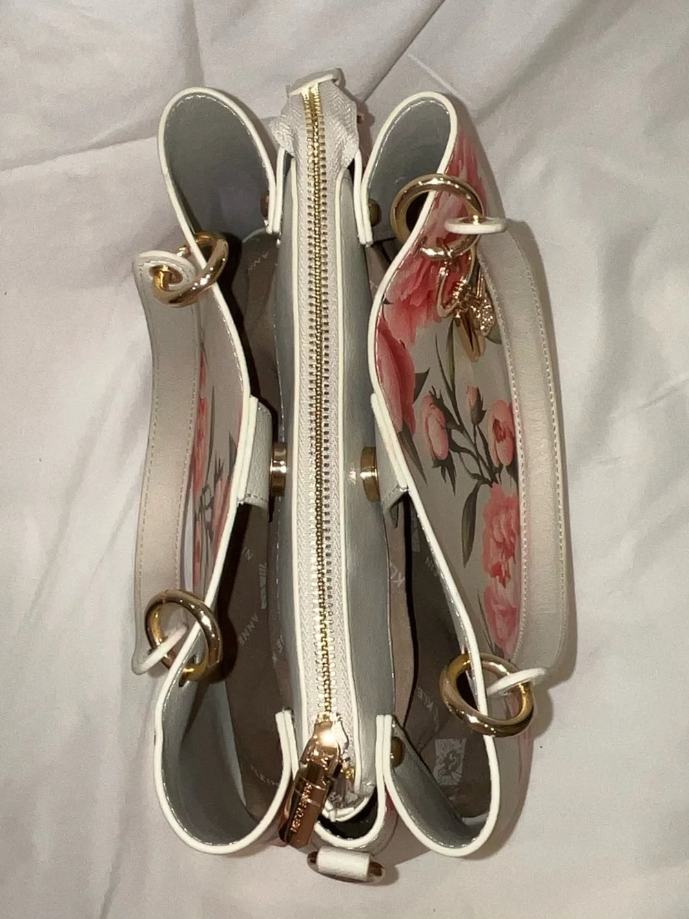 Anne Klein Floral Top-Handle Satchel in Pink and Cream